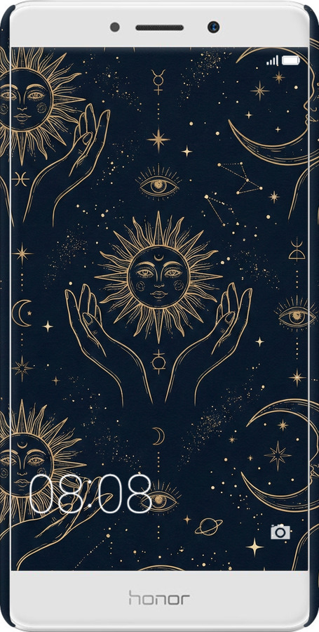 3D пластиковый матовый чехол Celestial Harmony: Sun & Moon Gold Mystic Pattern для Huawei Mate 9 Lite - 6778m-474 изображение 