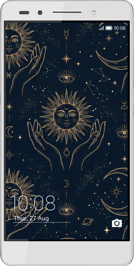 Силиконовый чехол Celestial Harmony: Sun & Moon Gold Mystic Pattern для Huawei Honor 7 - 6778u-138 изображение 