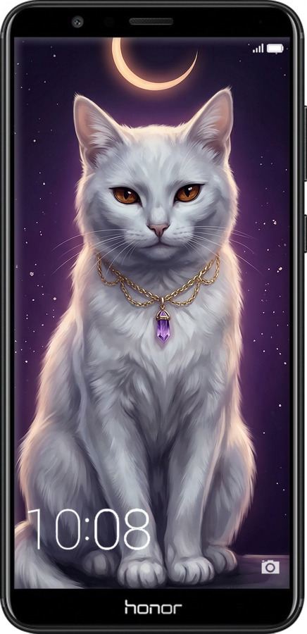 2D пластиковый чехол Mystic White Cat Gothic Dark Purple Gold для Huawei Honor 7X - 6805t-1139 изображение 