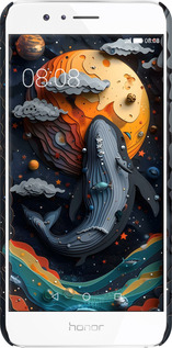 3D пластиковый матовый чехол Кит в космосе для Huawei Honor 8 - 6328m-351 изображение 