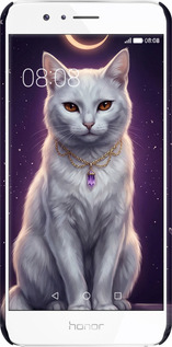 3D пластиковый матовый чехол Mystic White Cat Gothic Dark Purple Gold для Huawei Honor 8 - 6805m-351 изображение 