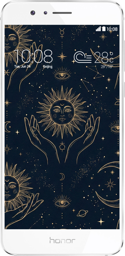 Силіконовий чехол Celestial Harmony: Sun & Moon Gold Mystic Pattern для Huawei Honor 8 - 6778u-351 изображение 