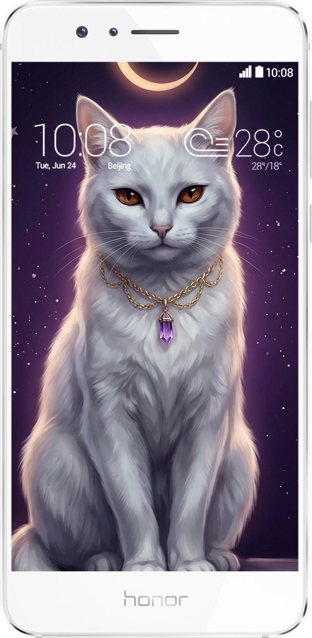 Силиконовый чехол Mystic White Cat Gothic Dark Purple Gold для Huawei Honor 8 - 6805u-351 изображение 