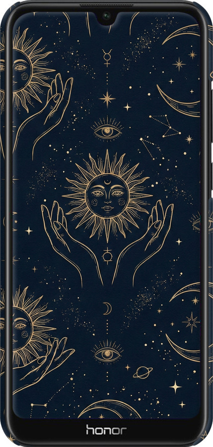 3D пластиковий матовий чехол Celestial Harmony: Sun & Moon Gold Mystic Pattern для Huawei Y6s - 6778m-1871 изображение 