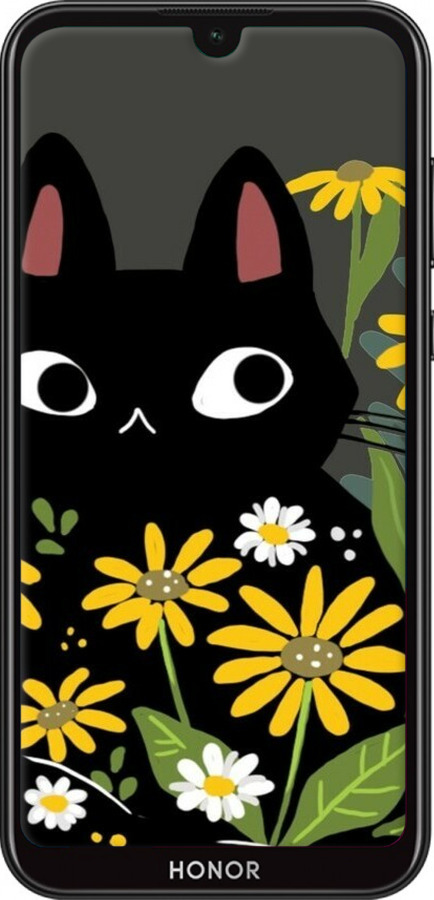 TPU чехол Чорний кіт з квітами для Huawei Honor 8S - 6448b-1679 изображение 