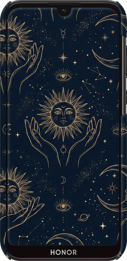 3D пластиковий матовий чехол Celestial Harmony: Sun & Moon Gold Mystic Pattern для Huawei Honor 8S - 6778m-1679 изображение 