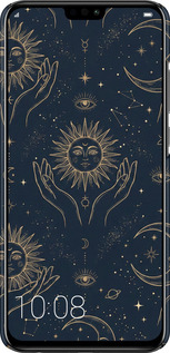 3D пластиковый матовый чехол Celestial Harmony: Sun & Moon Gold Mystic Pattern для Huawei Honor 8X - 6778m-1596 изображение 