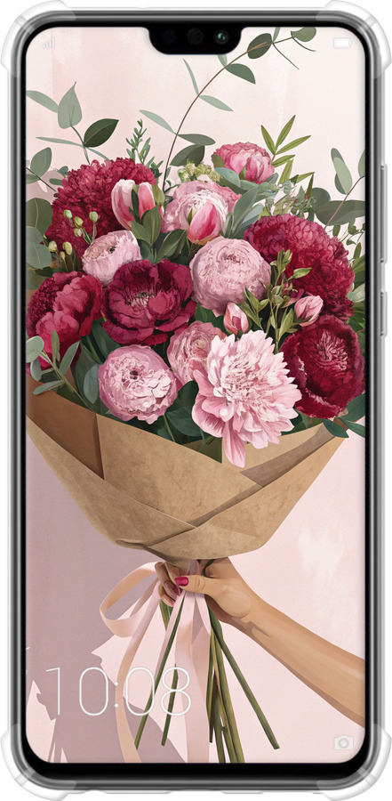 Силикон с усиленными углами чехол Пионы 1 для Huawei Honor 8X - 6705sp-1596 изображение 