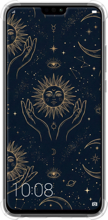 Силикон с усиленными углами чехол Celestial Harmony: Sun & Moon Gold Mystic Pattern для Huawei Honor 8X - 6778sp-1596 изображение 