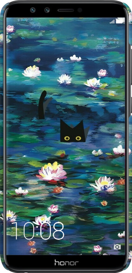 3D пластиковий матовий чехол с изображением водяных лилий и кошек для Huawei Honor 9 Lite - 6257m-1359 изображение 