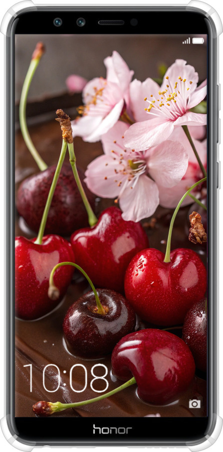 Силикон с усиленными углами чехол Вишня в шоколаде для Huawei Honor 9 Lite - 6698sp-1359 изображение 