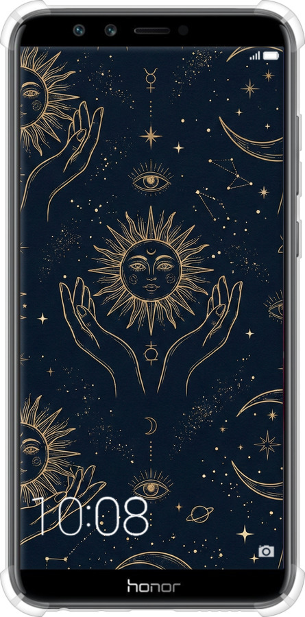 Силіконовий протиударний с посиленими кутами чехол Celestial Harmony: Sun & Moon Gold Mystic Pattern для Huawei Honor 9 Lite - 6778sp-1359 изображение 