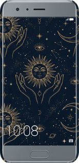 3D пластиковый матовый чехол Celestial Harmony: Sun & Moon Gold Mystic Pattern для Huawei Honor 9 - 6778m-998 изображение 