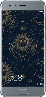 Силиконовый чехол Celestial Harmony: Sun & Moon Gold Mystic Pattern для Huawei Honor 9 - 6778u-998 изображение 
