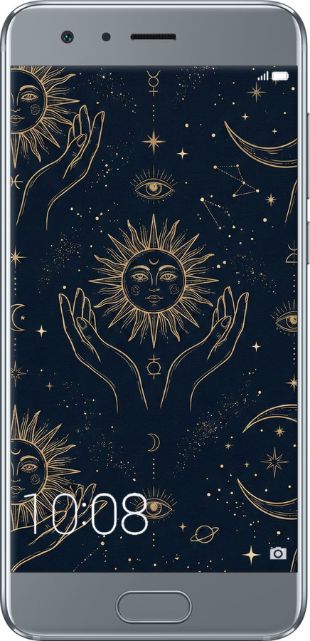Силиконовый чехол Celestial Harmony: Sun & Moon Gold Mystic Pattern для Huawei Honor 9 - 6778u-998 изображение 