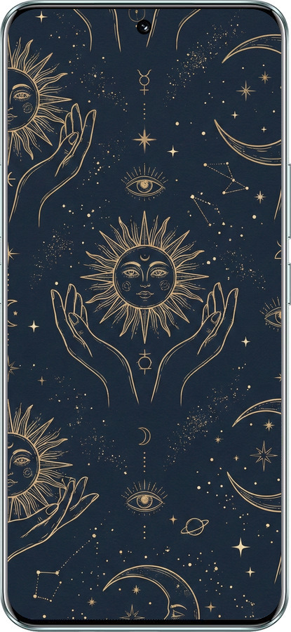 Силиконовый чехол Celestial Harmony: Sun & Moon Gold Mystic Pattern для Huawei Honor 90 - 6778u-3088 изображение 