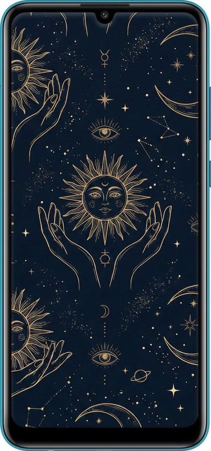 Силиконовый чехол Celestial Harmony: Sun & Moon Gold Mystic Pattern для Huawei Honor 9A - 6778u-1900 изображение 