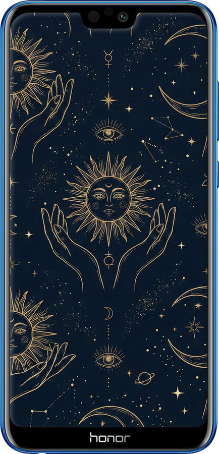 Силиконовый чехол Celestial Harmony: Sun & Moon Gold Mystic Pattern для Huawei Honor 9i - 6778u-1853 изображение 