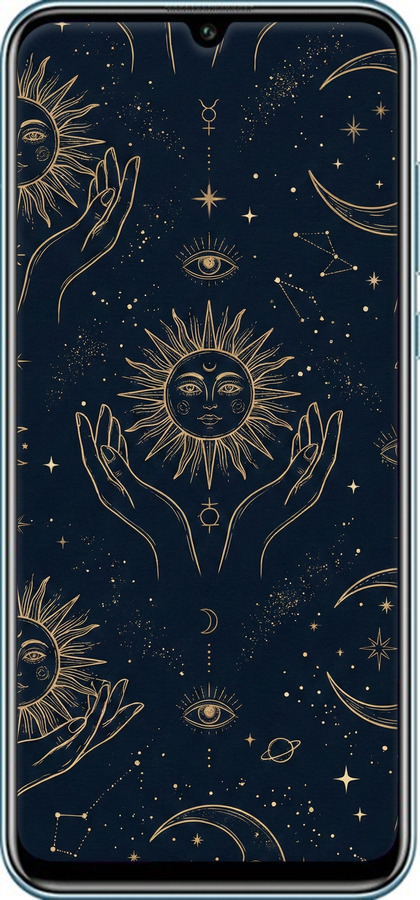 Силиконовый чехол Celestial Harmony: Sun & Moon Gold Mystic Pattern для Huawei Honor Play 4T Pro - 6778u-1914 изображение 