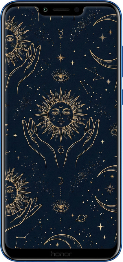2D пластиковий чехол Celestial Harmony: Sun & Moon Gold Mystic Pattern для Huawei Honor Play - 6778t-1533 изображение 