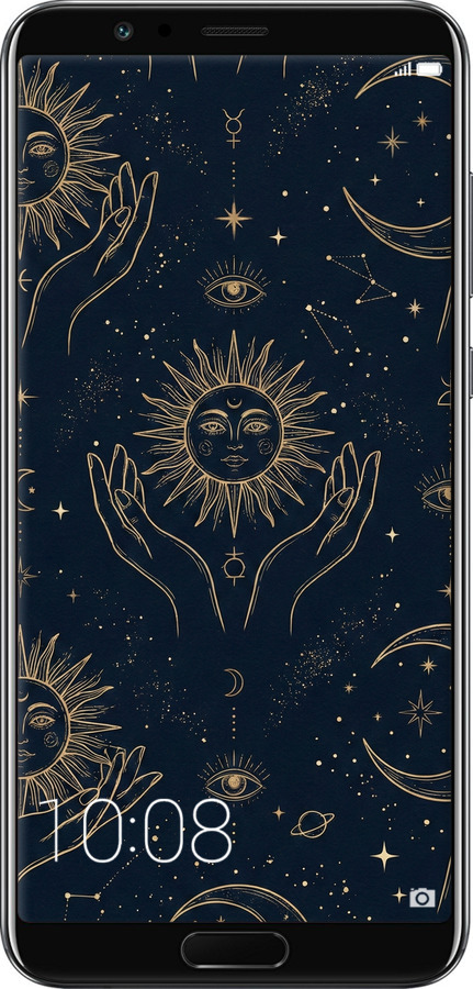 Силиконовый чехол Celestial Harmony: Sun & Moon Gold Mystic Pattern для Huawei Honor V10 / View 10 - 6778u-1579 изображение 