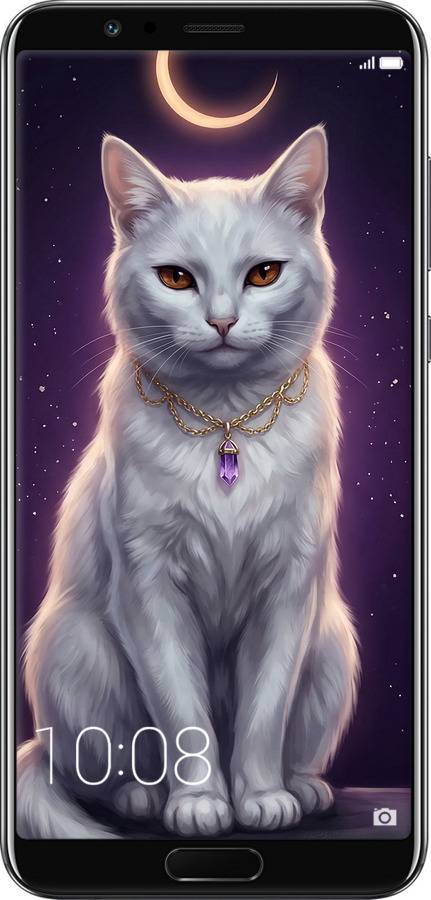 Силиконовый чехол Mystic White Cat Gothic Dark Purple Gold для Huawei Honor V10 / View 10 - 6805u-1579 изображение 