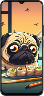 Силиконовый чехол Мопс и суши для Huawei honor X6 - 5588u-3341 изображение 