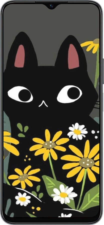 Силиконовый чехол Черный кот с цветами для Huawei honor X6 - 6448u-3341 изображение 