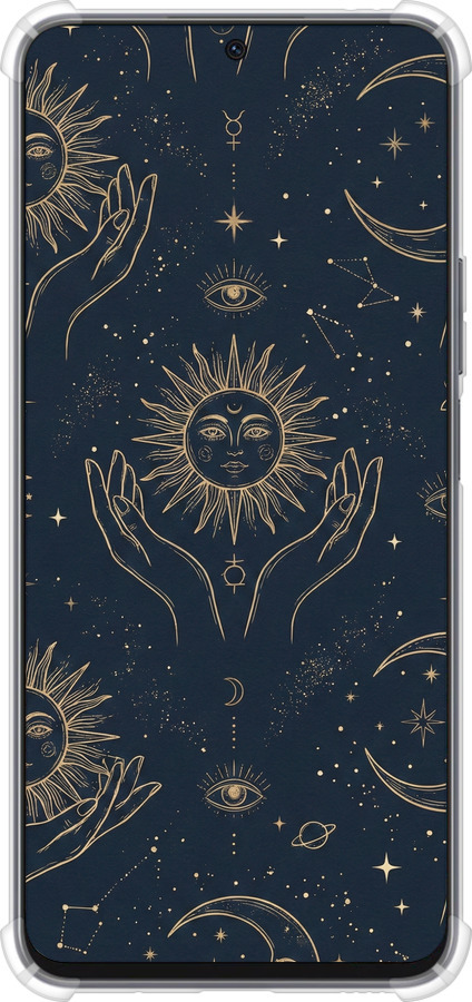 Силіконовий протиударний с посиленими кутами чехол Celestial Harmony: Sun & Moon Gold Mystic Pattern для Huawei Honor X8a - 6778sp-2963 изображение 