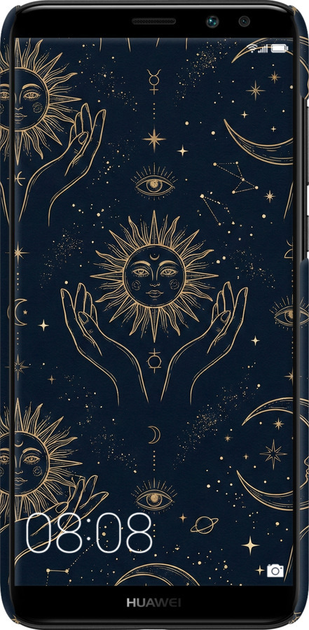 3D пластиковый матовый чехол Celestial Harmony: Sun & Moon Gold Mystic Pattern для Huawei Mate 10 Lite - 6778m-1240 изображение 