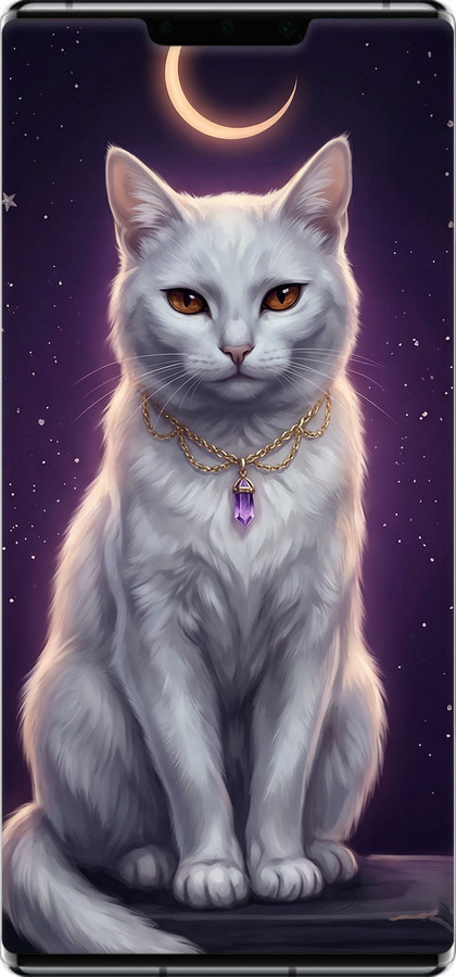 Силиконовый чехол Mystic White Cat Gothic Dark Purple Gold для Huawei Mate 30 Pro - 6805u-1796 изображение 