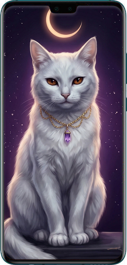 Силиконовый чехол Mystic White Cat Gothic Dark Purple Gold для Huawei Mate 30 - 6805u-1773 изображение 