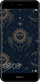 3D пластиковый матовый чехол Celestial Harmony: Sun & Moon Gold Mystic Pattern для Huawei Nova 2 - 6778m-1021 изображение 