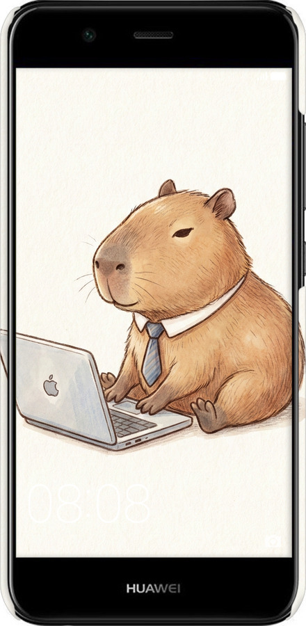 3D пластиковый матовый чехол Funny Capybara CEO Working для Huawei Nova 2 - 6777m-1021 изображение 