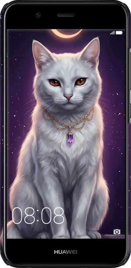 3D пластиковый матовый чехол Mystic White Cat Gothic Dark Purple Gold для Huawei Nova 2 - 6805m-1021 изображение 
