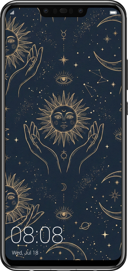 Силиконовый чехол Celestial Harmony: Sun & Moon Gold Mystic Pattern для Huawei Nova 3 - 6778u-1535 изображение 