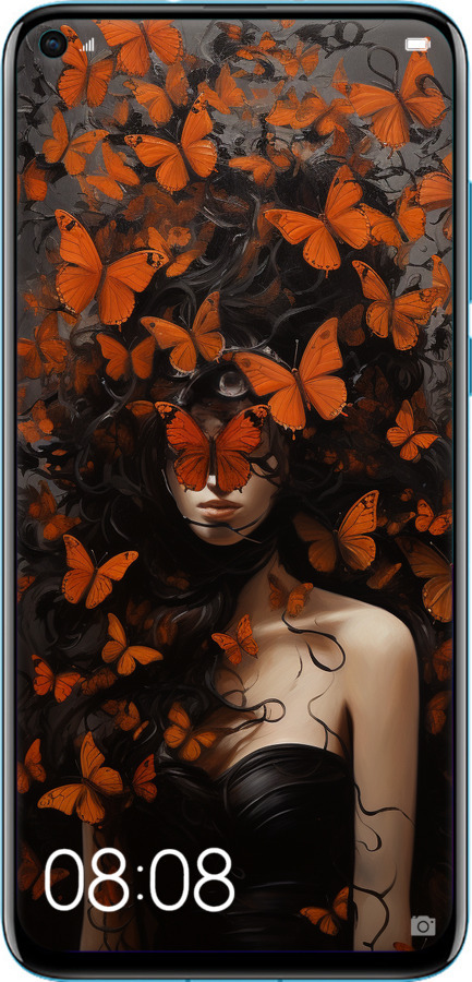 Силиконовый чехол Девушка с оранжевыми бабочками для Huawei Nova 4 - 5941u-1632 изображение 