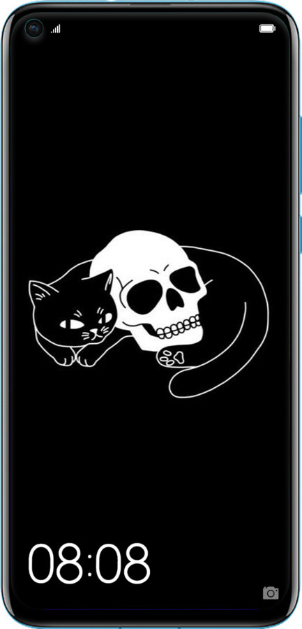 Силіконовий чехол Із зображенням кота та черепа для Huawei Nova 4 - 6491u-1632 изображение 