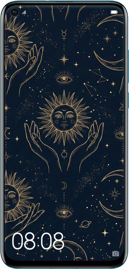 Силиконовый чехол Celestial Harmony: Sun & Moon Gold Mystic Pattern для Huawei Nova 4 - 6778u-1632 изображение 