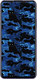 Силиконовый чехол Абстрактный узор черных котов на синем фоне для Huawei Nova 6 - 6525u-1821 изображение 