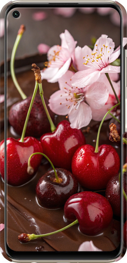 3D пластиковый глянцевый чехол Вишня в шоколаде для Huawei P40 Lite - 6698c-1887 изображение 