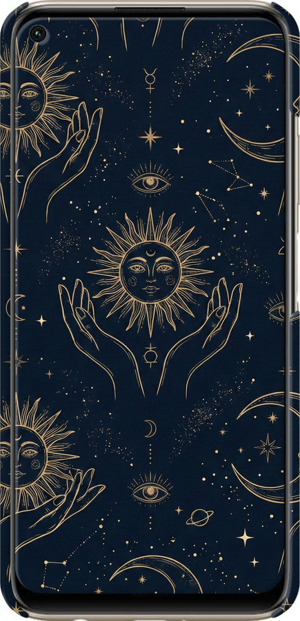 3D пластиковий матовий чехол Celestial Harmony: Sun & Moon Gold Mystic Pattern для Huawei P40 Lite - 6778m-1887 изображение 