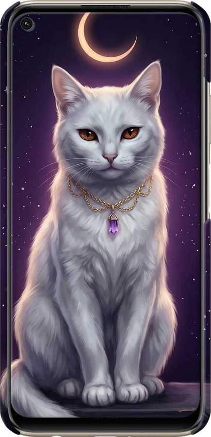 3D пластиковый матовый чехол Mystic White Cat Gothic Dark Purple Gold для Huawei Nova 6SE - 6805m-1823 изображение 