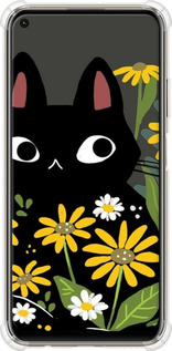 Силикон с усиленными углами чехол Черный кот с цветами для Huawei P40 Lite - 6448sp-1887 изображение 