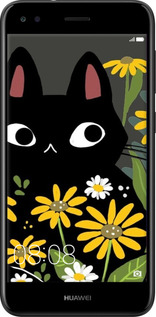 TPU чехол Черный кот с цветами для Huawei Nova Lite 2017 - 6448b-1400 изображение 