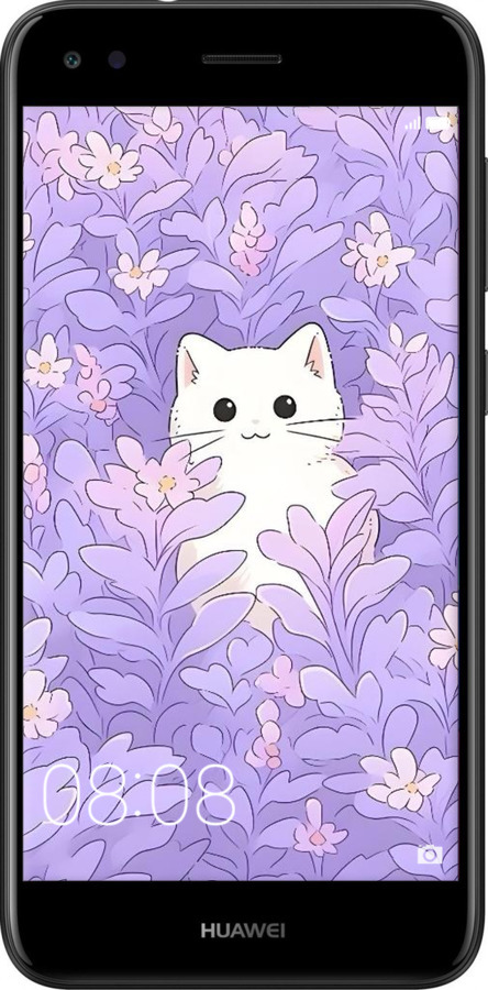 TPU чехол Котик в цветах для Huawei Nova Lite 2017 - 6390b-1400 изображение 