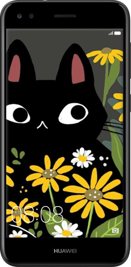2D пластиковый чехол Черный кот с цветами для Huawei Nova Lite 2017 - 6448t-1400 изображение 