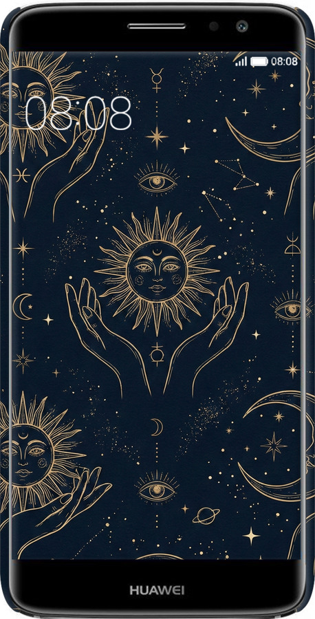 3D пластиковый матовый чехол Celestial Harmony: Sun & Moon Gold Mystic Pattern для Huawei Nova Plus - 6778m-961 изображение 
