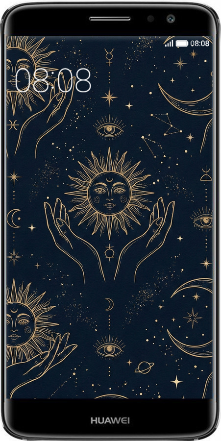 Силиконовый чехол Celestial Harmony: Sun & Moon Gold Mystic Pattern для Huawei Nova Plus - 6778u-961 изображение 