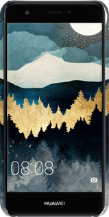 3D пластиковий матовий чехол Нічний краєвид з лісом та горами для Huawei Nova - 6493m-439 изображение 